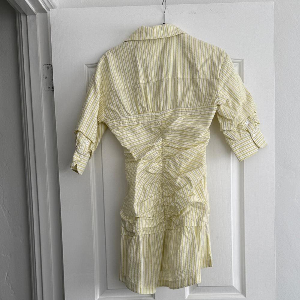 Striped Yellow Ruched Shirt Dress - Picture 2 of 3